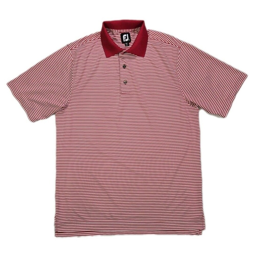 Mens Footjoy FJ Golf Striped Polo Shirt Red White Medium